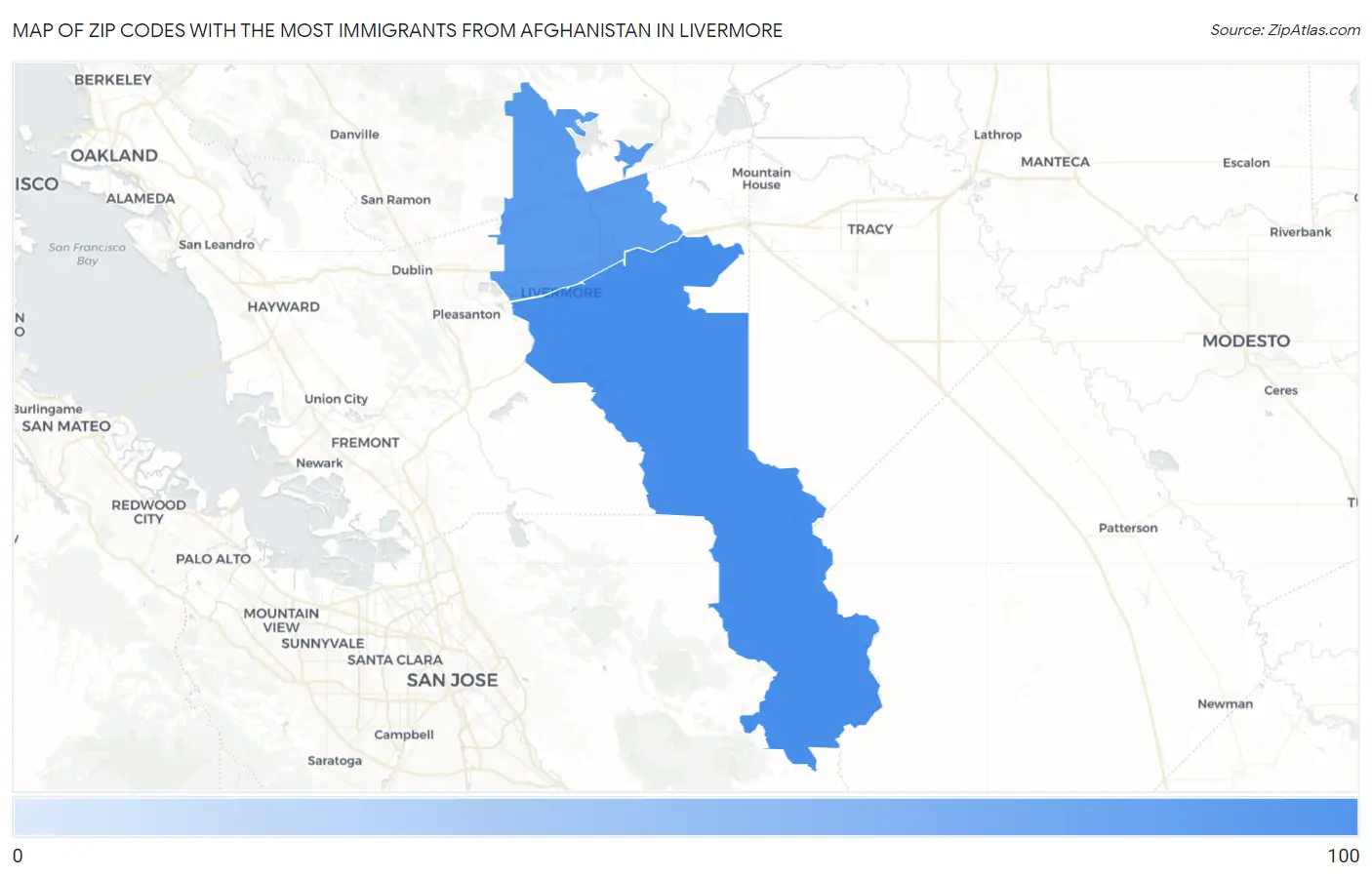 Zip Codes with the Most Immigrants from Afghanistan in Livermore Map