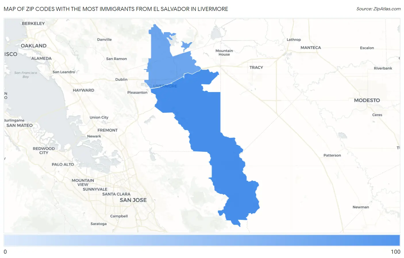 Zip Codes with the Most Immigrants from El Salvador in Livermore Map