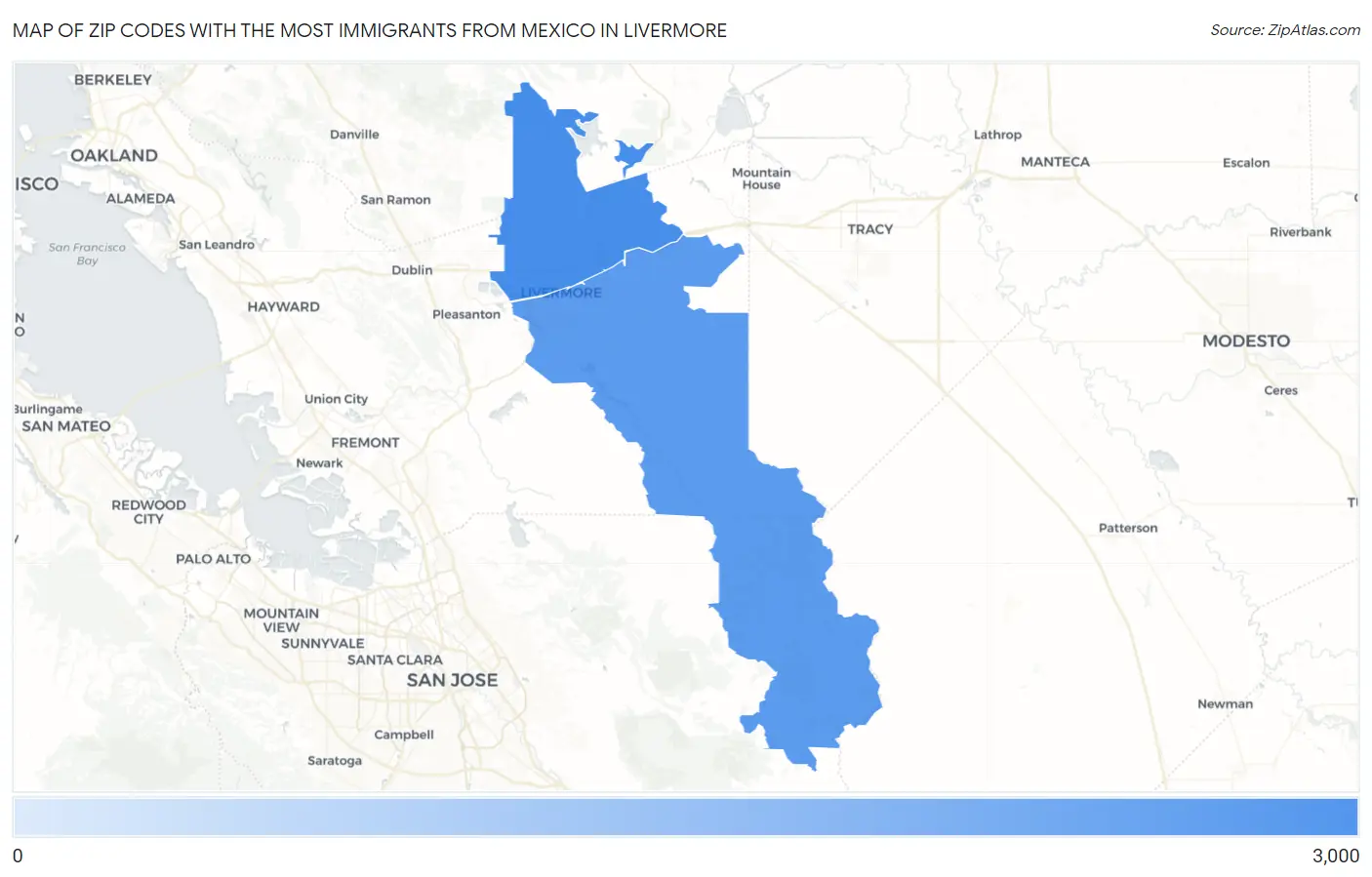 Zip Codes with the Most Immigrants from Mexico in Livermore Map