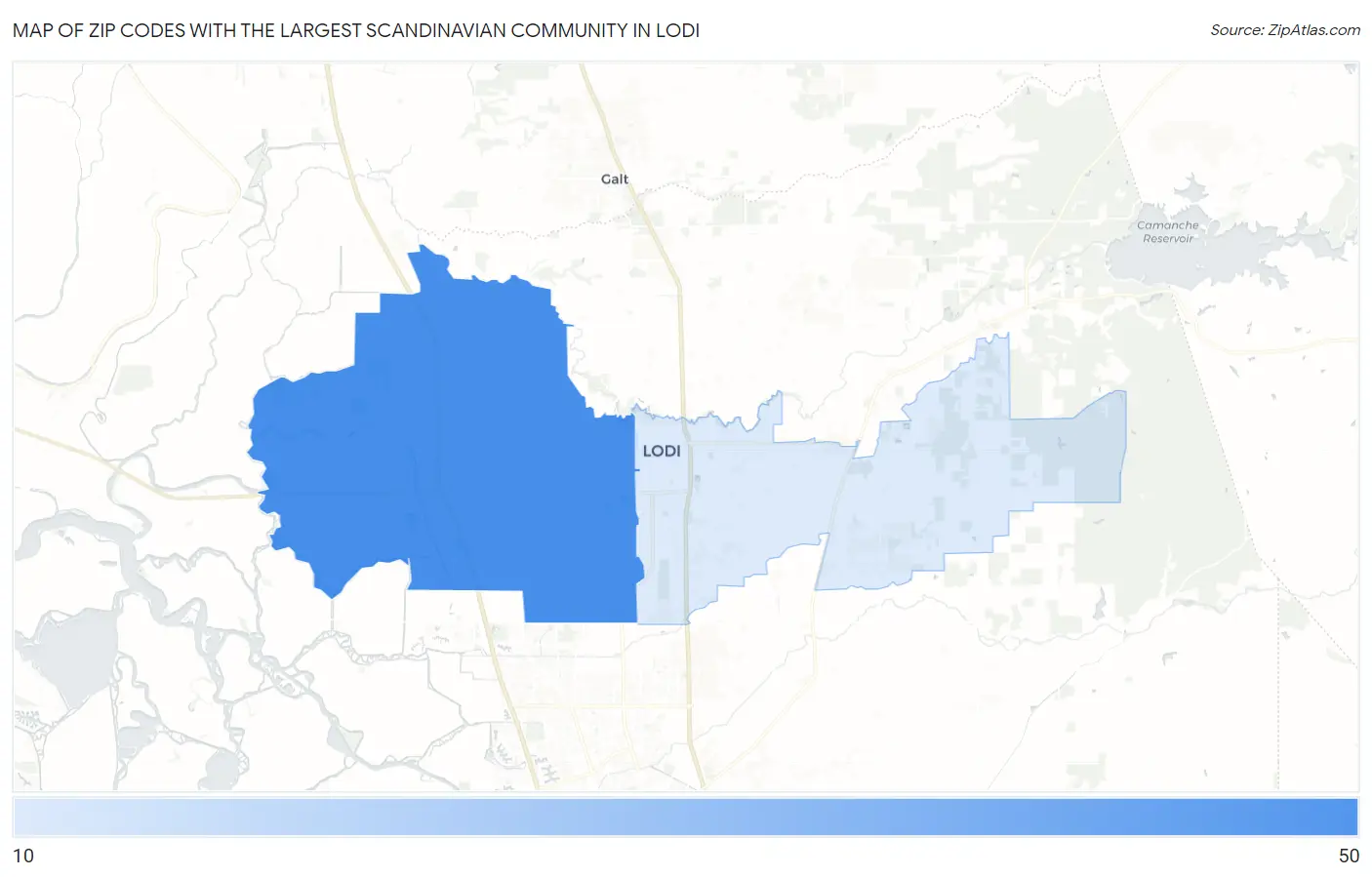 Zip Codes with the Largest Scandinavian Community in Lodi Map
