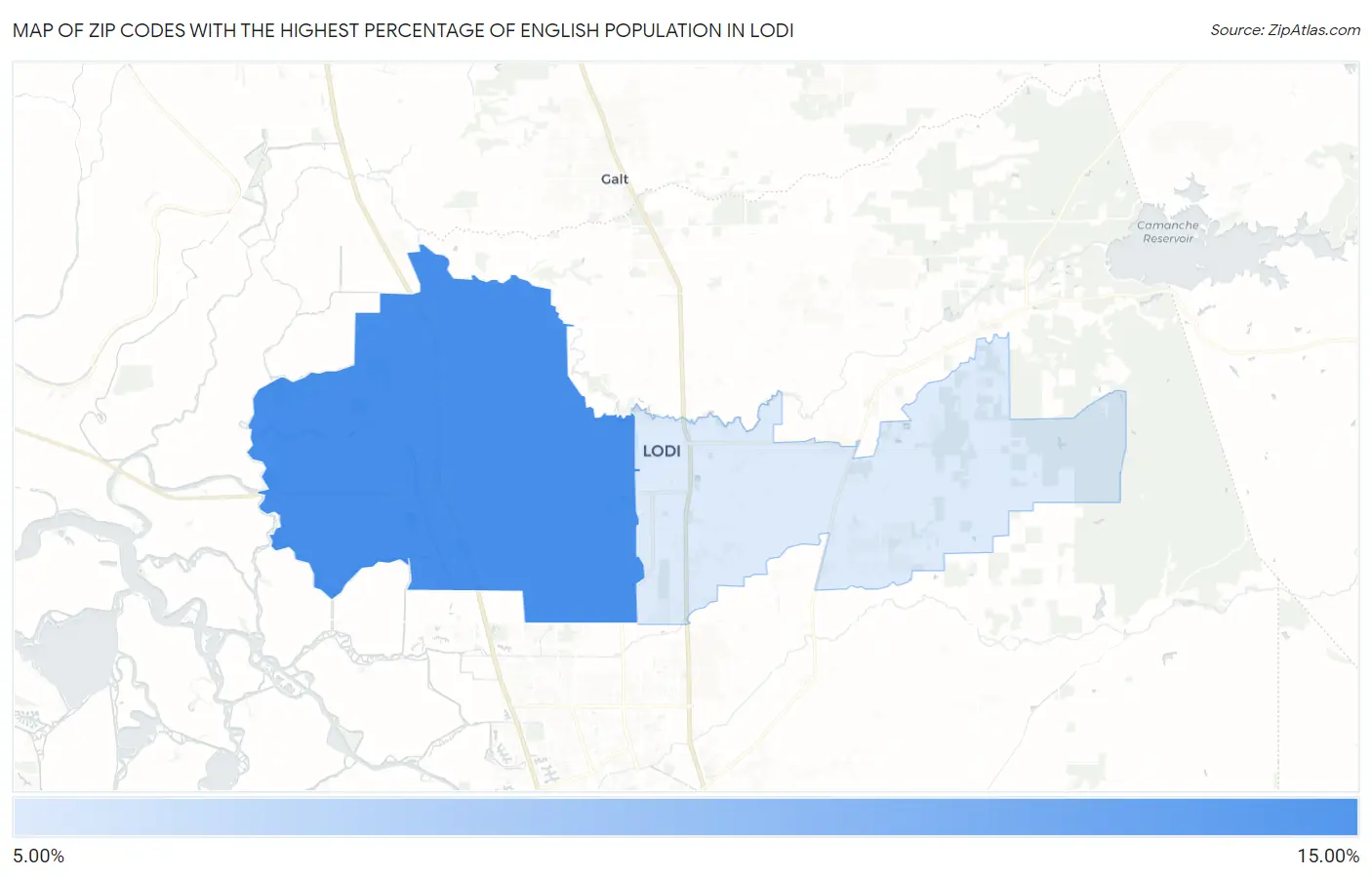 Zip Codes with the Highest Percentage of English Population in Lodi Map