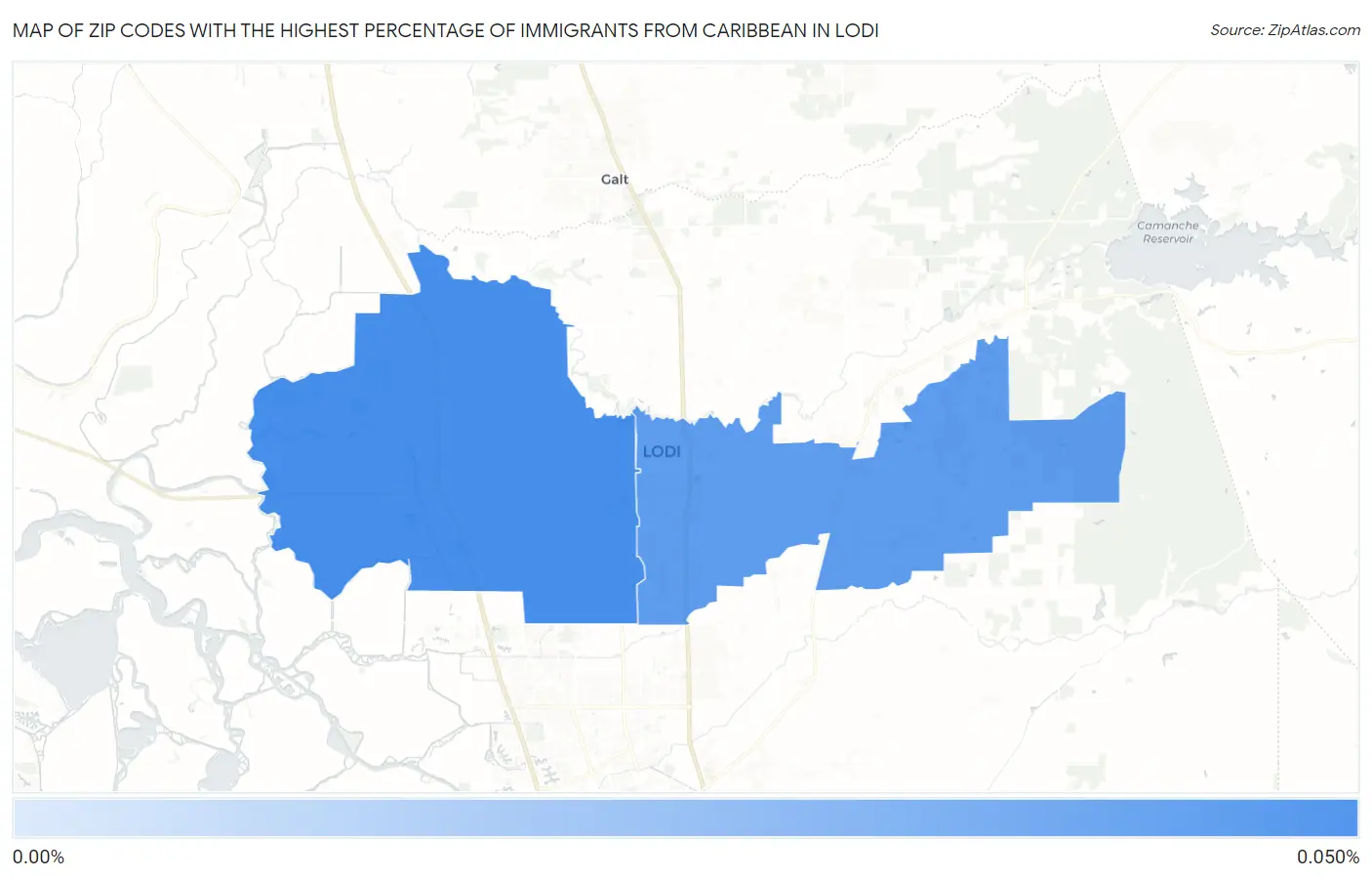 Zip Codes with the Highest Percentage of Immigrants from Caribbean in Lodi Map