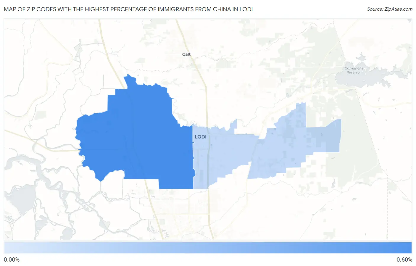 Zip Codes with the Highest Percentage of Immigrants from China in Lodi Map