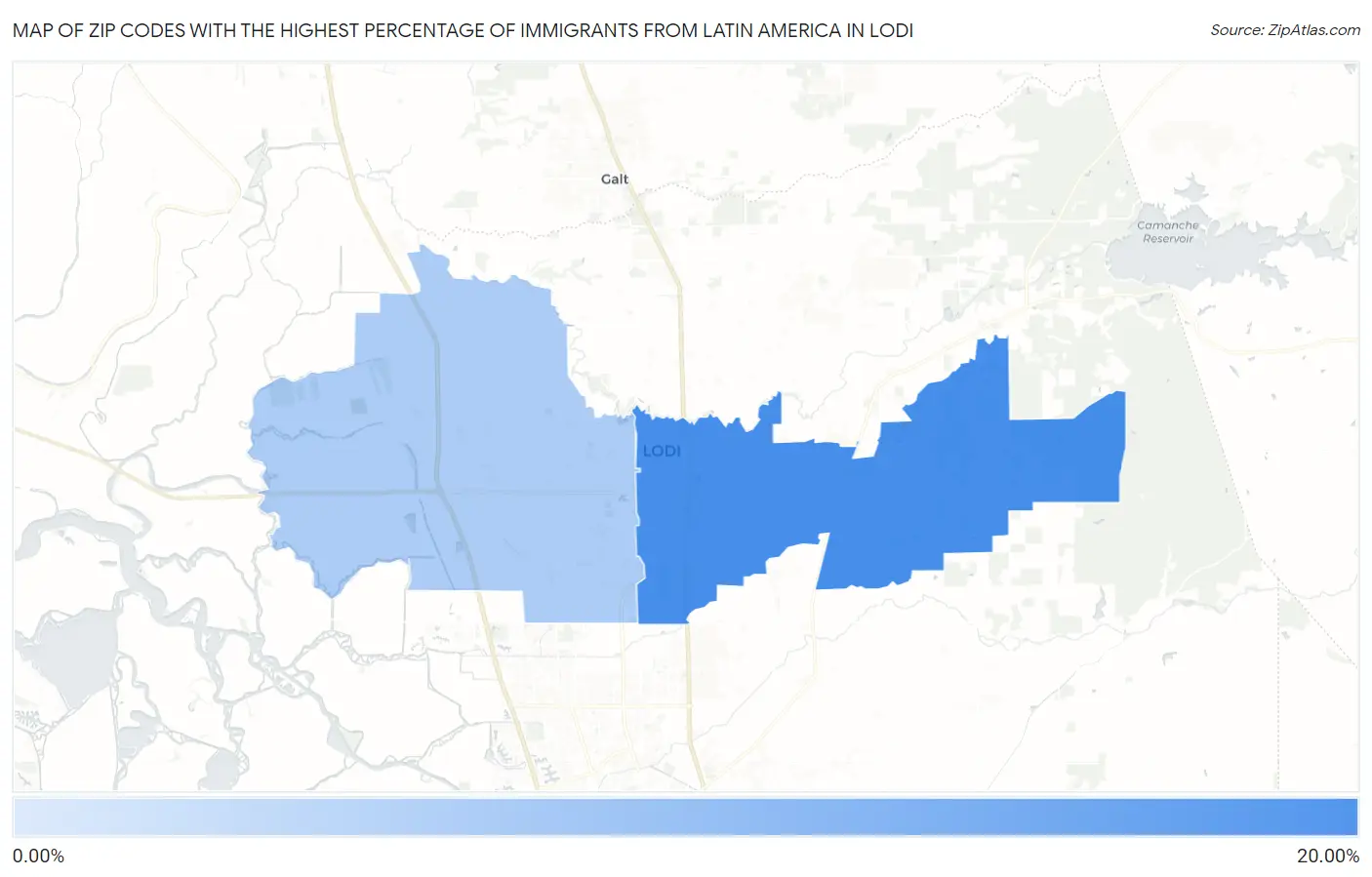 Zip Codes with the Highest Percentage of Immigrants from Latin America in Lodi Map