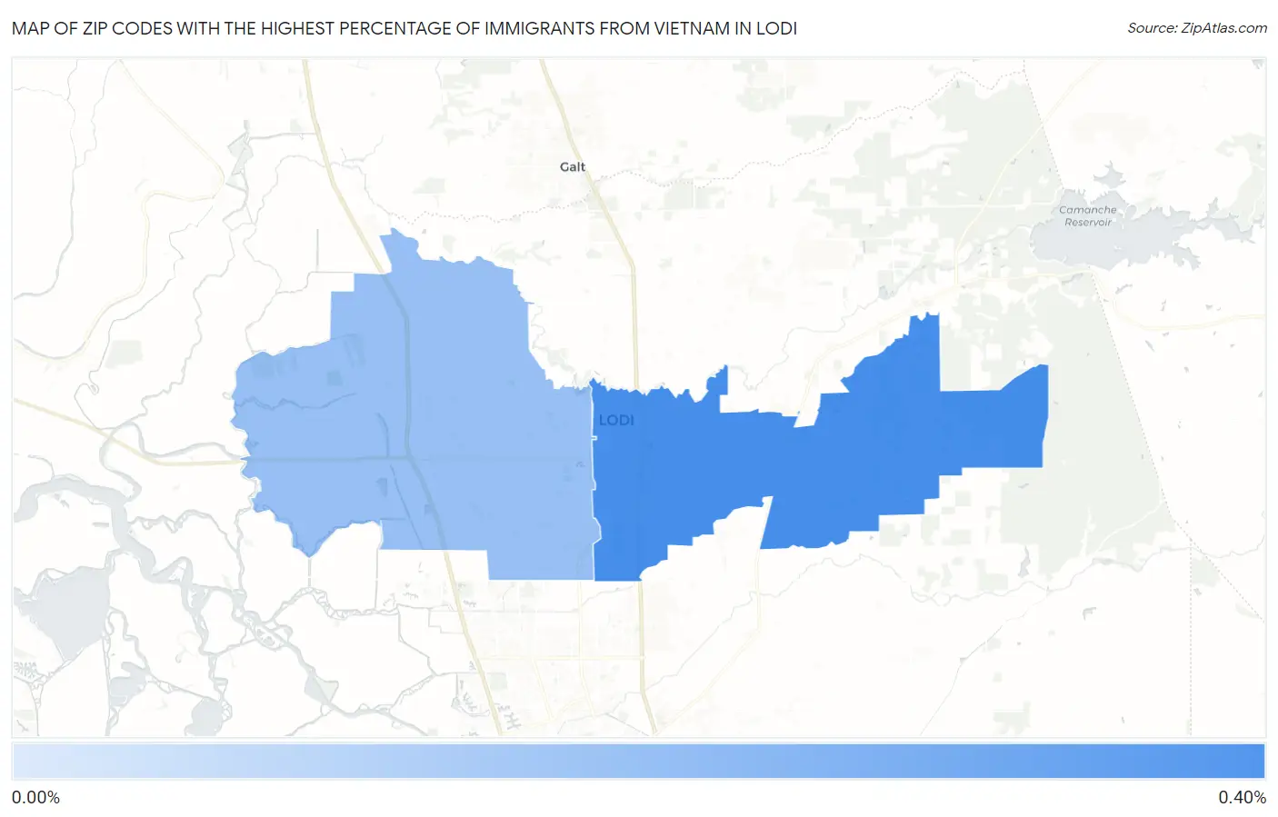 Zip Codes with the Highest Percentage of Immigrants from Vietnam in Lodi Map