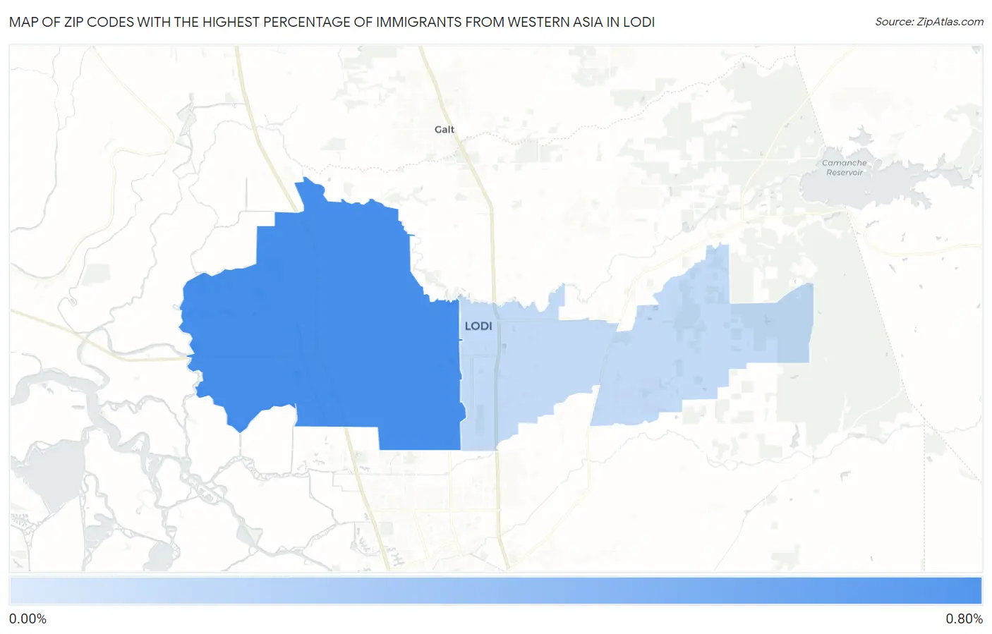 Zip Codes with the Highest Percentage of Immigrants from Western Asia in Lodi Map