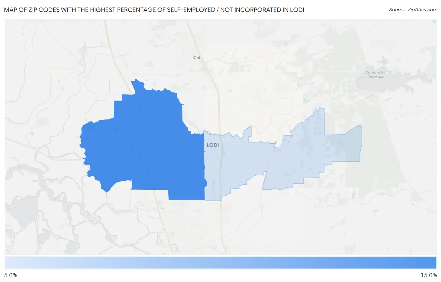 Zip Codes with the Highest Percentage of Self-Employed / Not Incorporated in Lodi Map