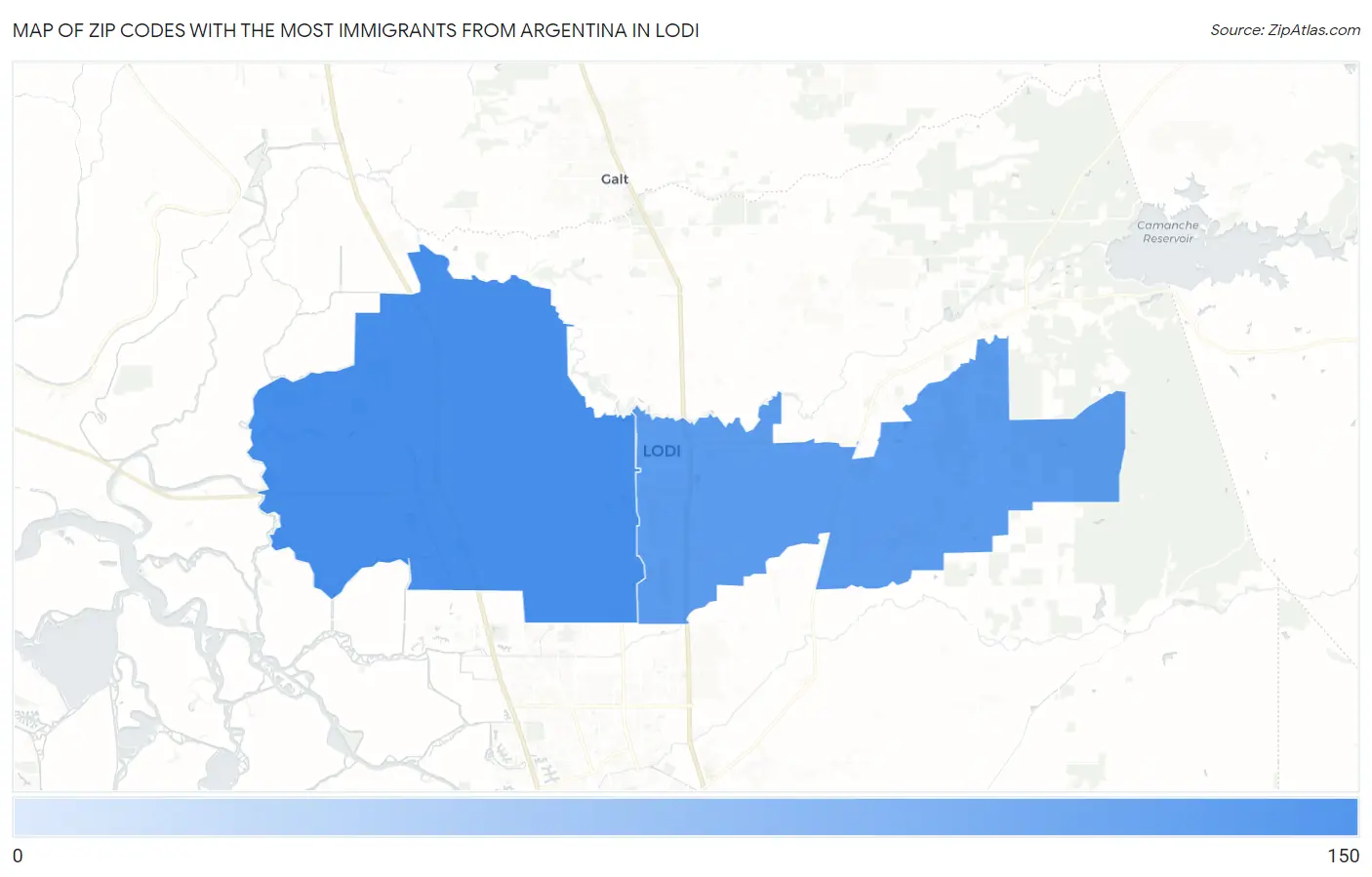 Zip Codes with the Most Immigrants from Argentina in Lodi Map
