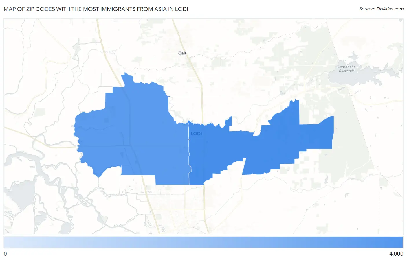 Zip Codes with the Most Immigrants from Asia in Lodi Map