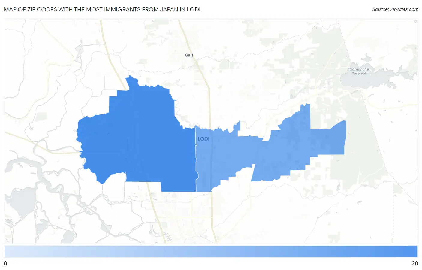 Zip Codes with the Most Immigrants from Japan in Lodi Map