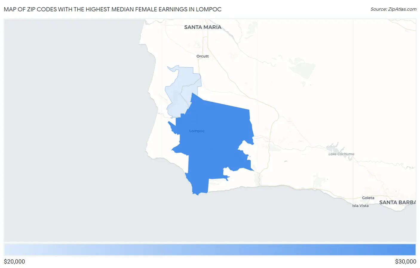 Zip Codes with the Highest Median Female Earnings in Lompoc Map