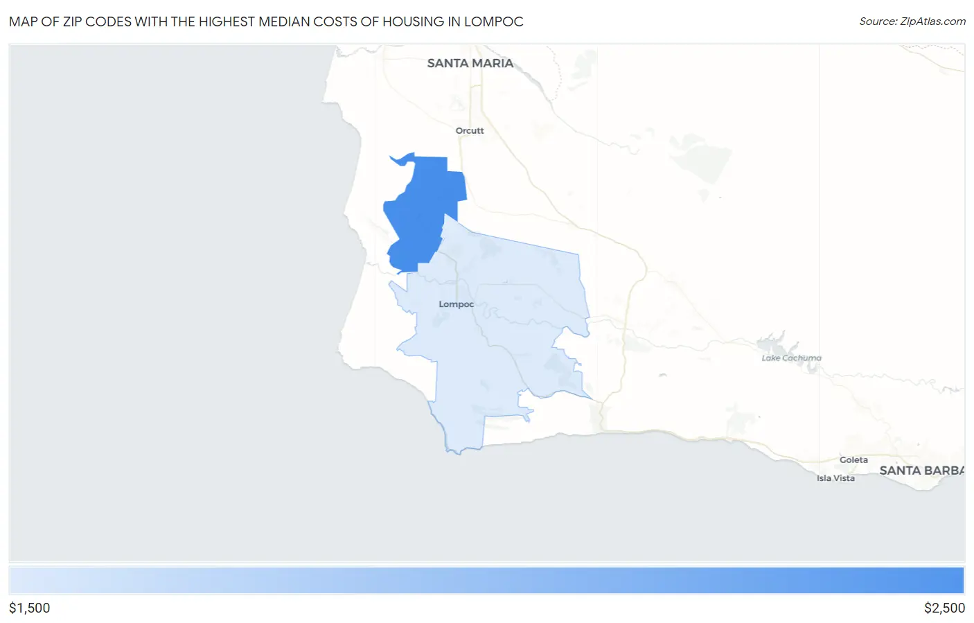 Zip Codes with the Highest Median Costs of Housing in Lompoc Map
