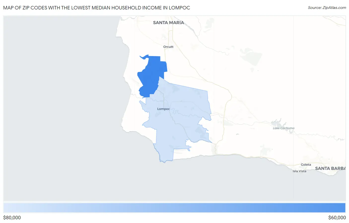 Zip Codes with the Lowest Median Household Income in Lompoc Map