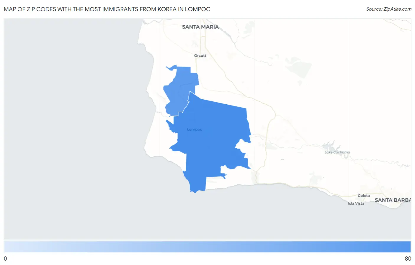 Zip Codes with the Most Immigrants from Korea in Lompoc Map