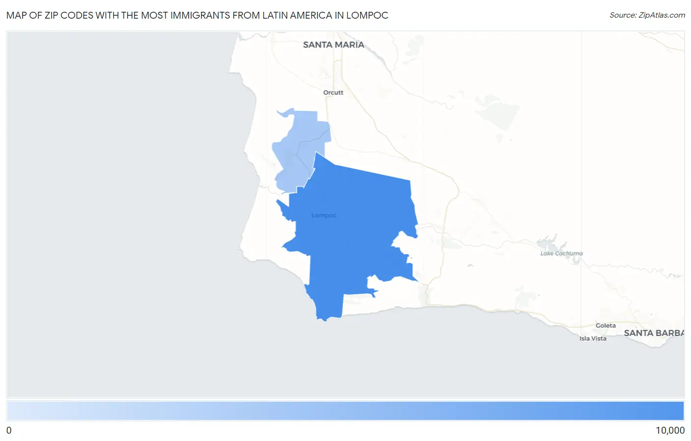 Zip Codes with the Most Immigrants from Latin America in Lompoc Map