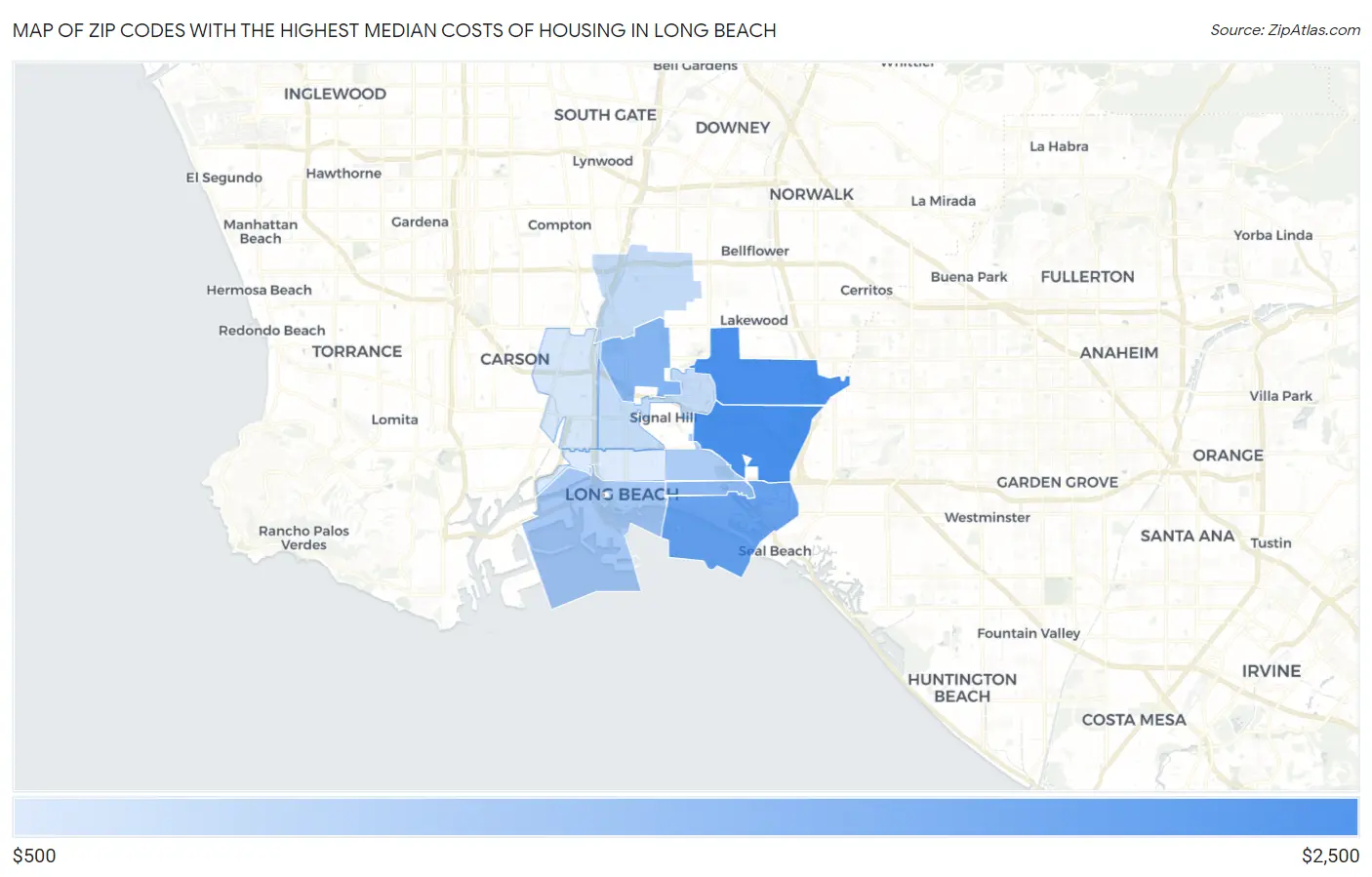Zip Codes with the Highest Median Costs of Housing in Long Beach Map