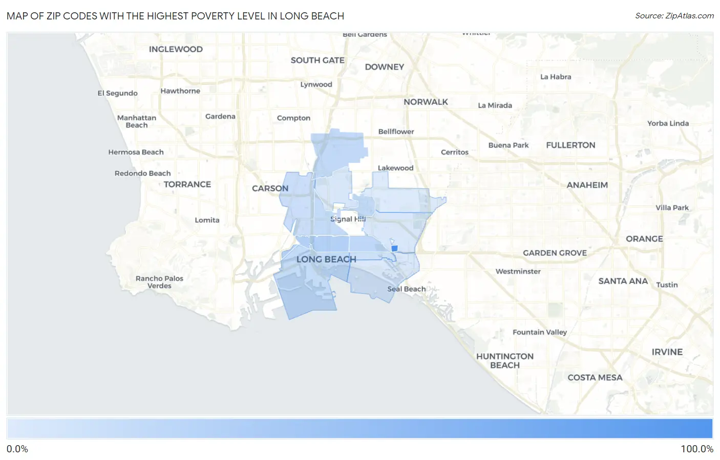 Zip Codes with the Highest Poverty Level in Long Beach Map