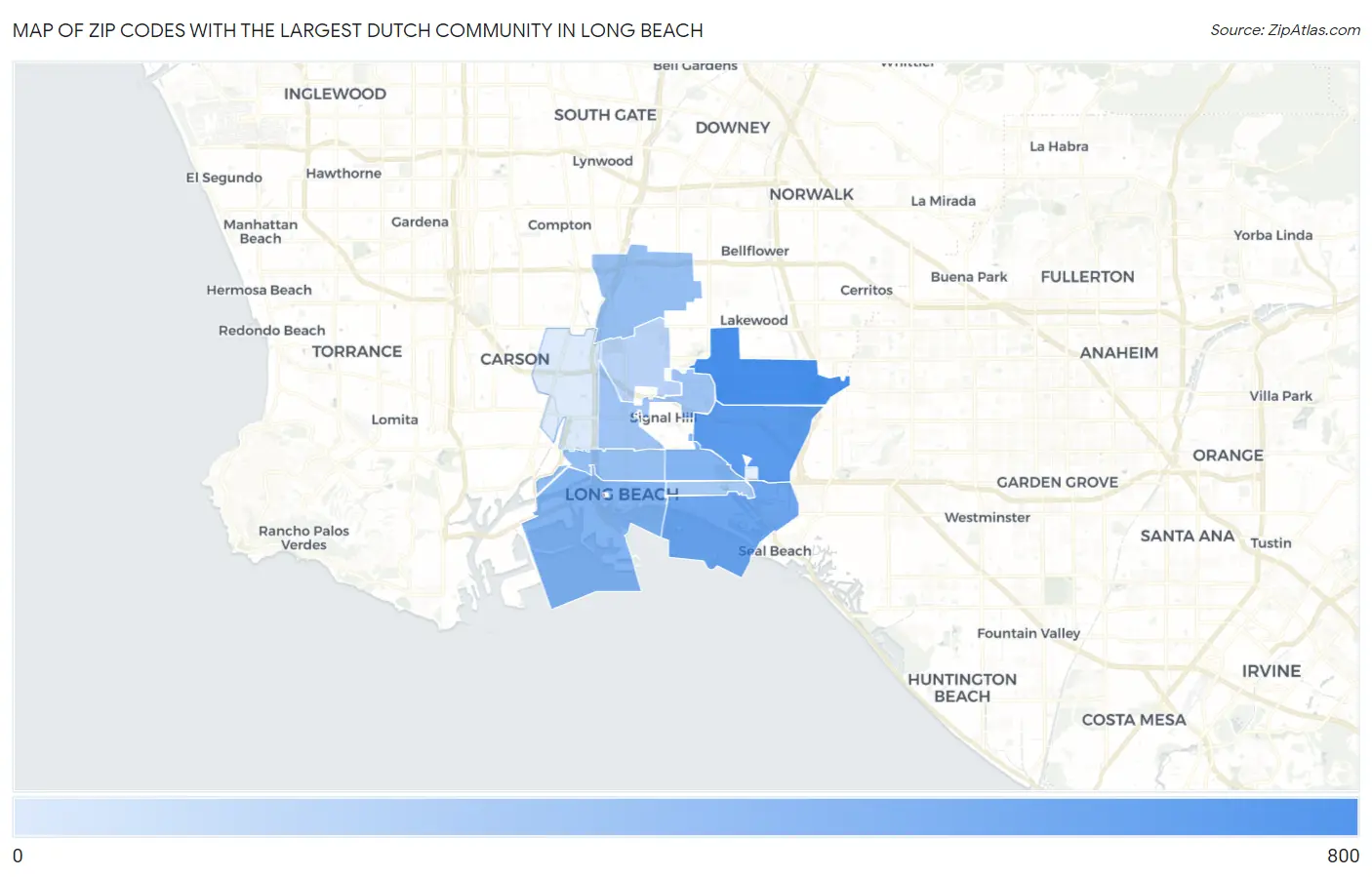 Zip Codes with the Largest Dutch Community in Long Beach Map