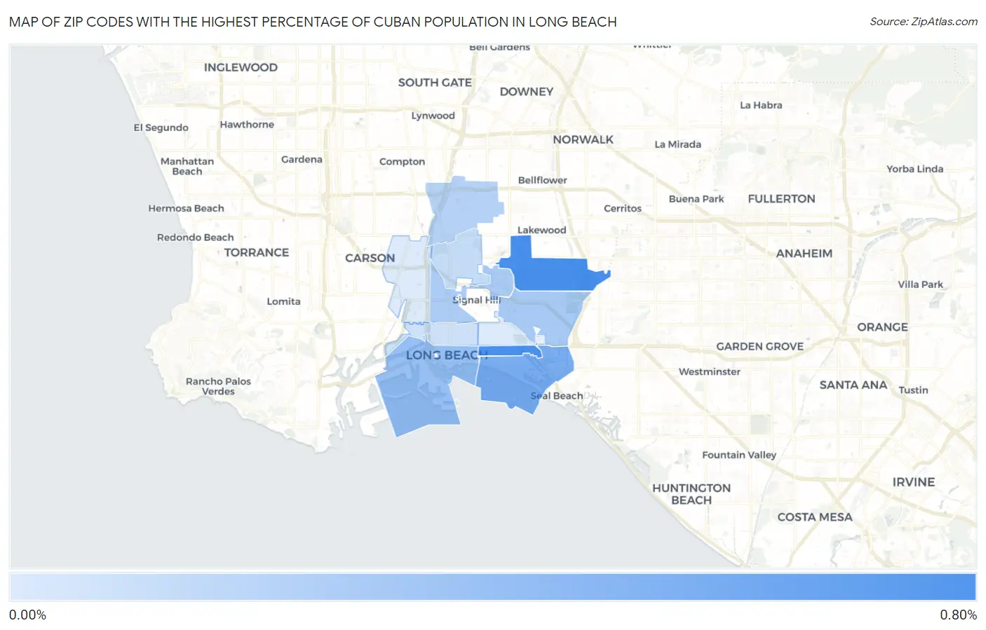 Zip Codes with the Highest Percentage of Cuban Population in Long Beach Map