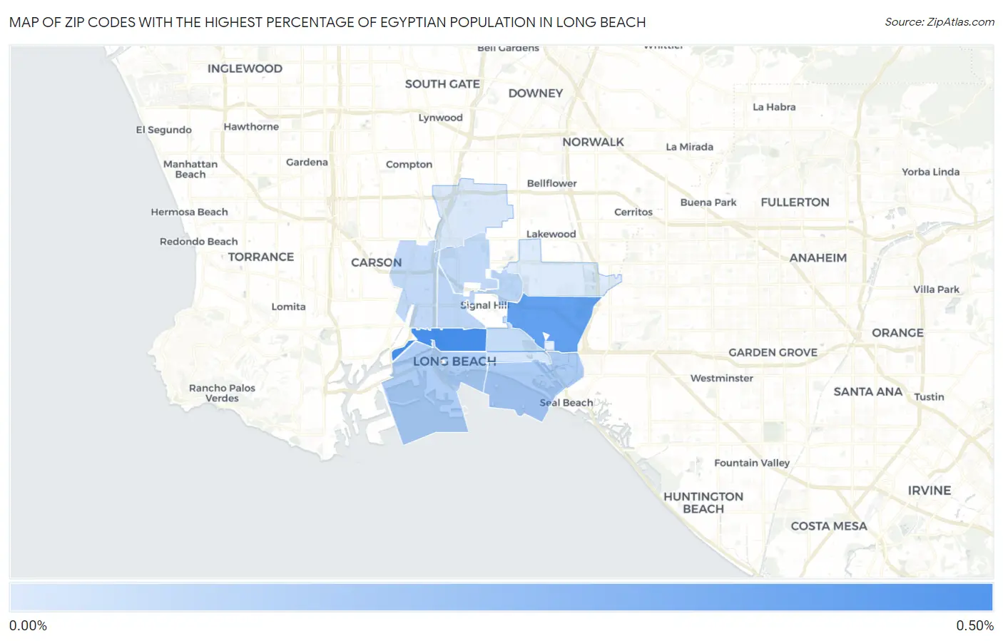 Zip Codes with the Highest Percentage of Egyptian Population in Long Beach Map