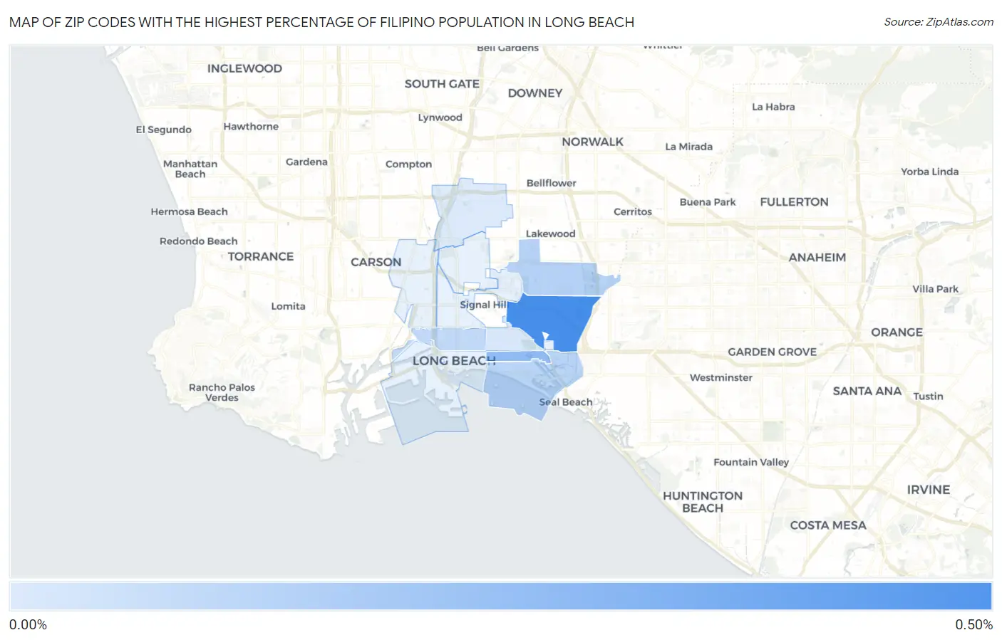 Zip Codes with the Highest Percentage of Filipino Population in Long Beach Map