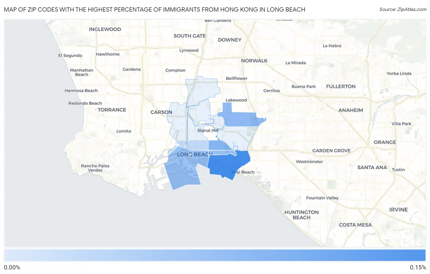 Zip Codes with the Highest Percentage of Immigrants from Hong Kong in Long Beach Map
