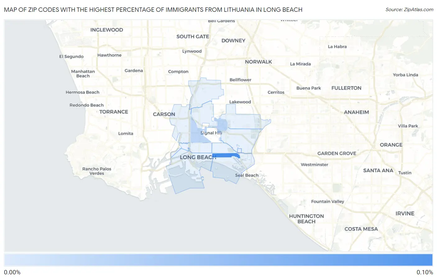 Zip Codes with the Highest Percentage of Immigrants from Lithuania in Long Beach Map