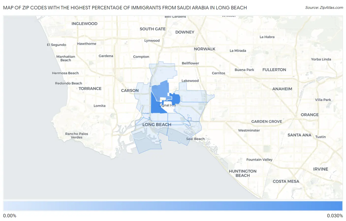 Zip Codes with the Highest Percentage of Immigrants from Saudi Arabia in Long Beach Map