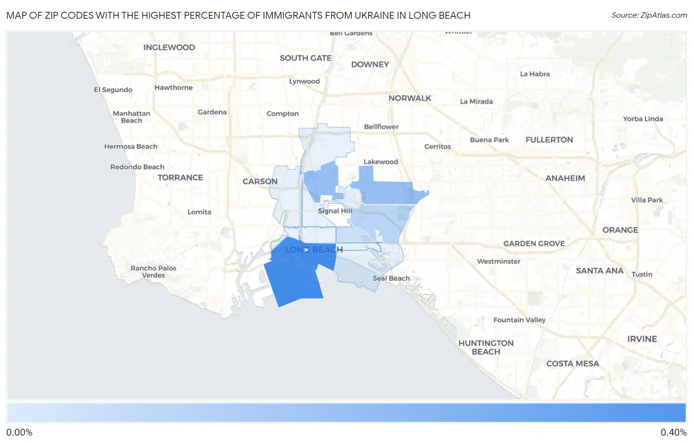 Zip Codes with the Highest Percentage of Immigrants from Ukraine in Long Beach Map