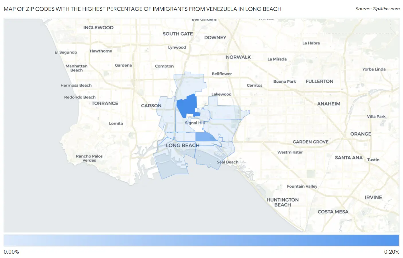 Zip Codes with the Highest Percentage of Immigrants from Venezuela in Long Beach Map