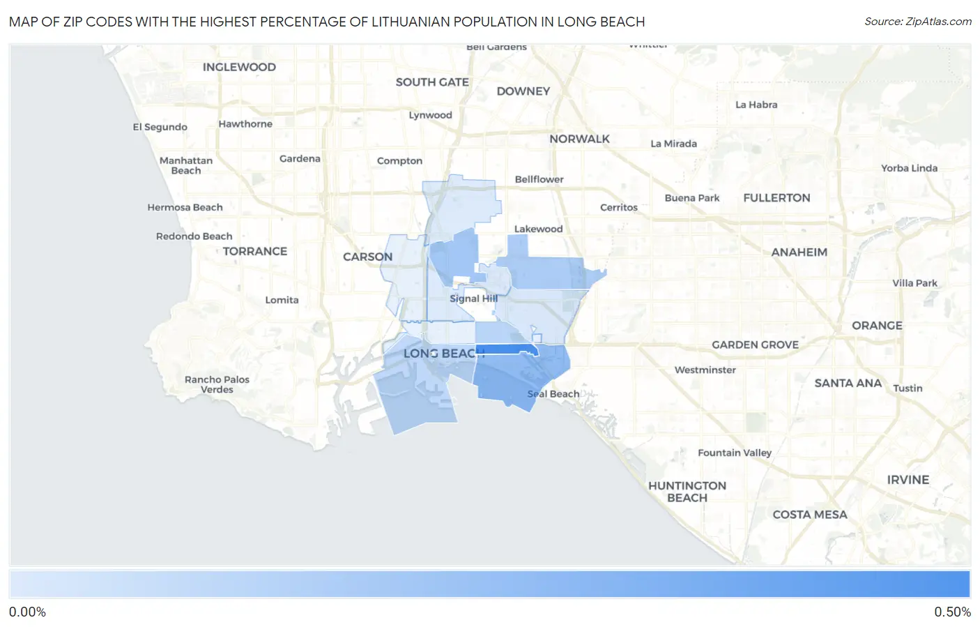 Zip Codes with the Highest Percentage of Lithuanian Population in Long Beach Map