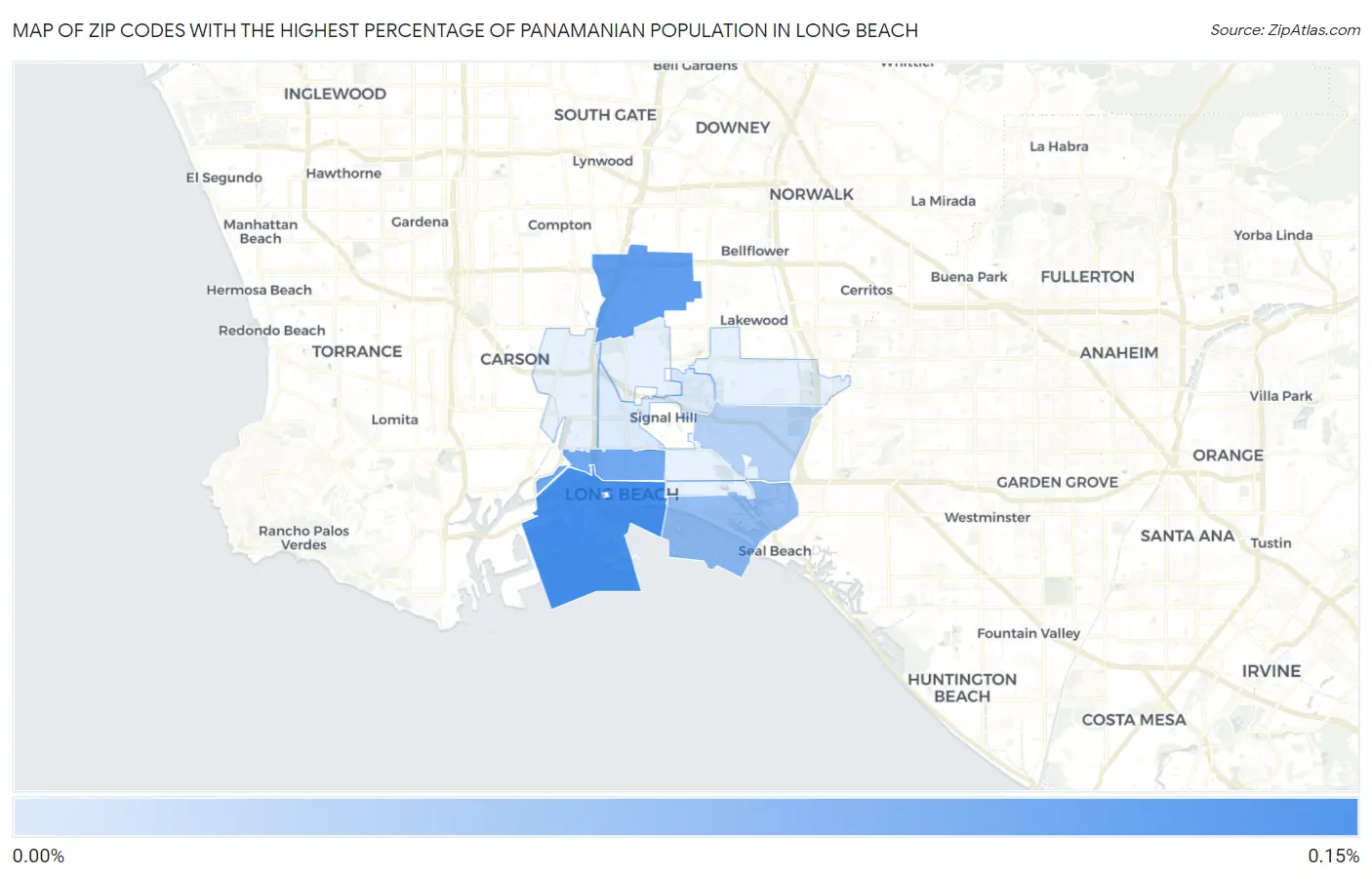 Zip Codes with the Highest Percentage of Panamanian Population in Long Beach Map