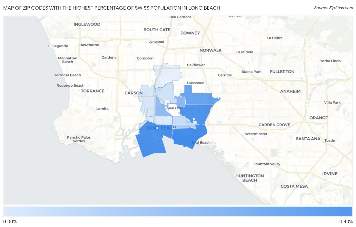 Zip Codes with the Highest Percentage of Swiss Population in Long Beach Map