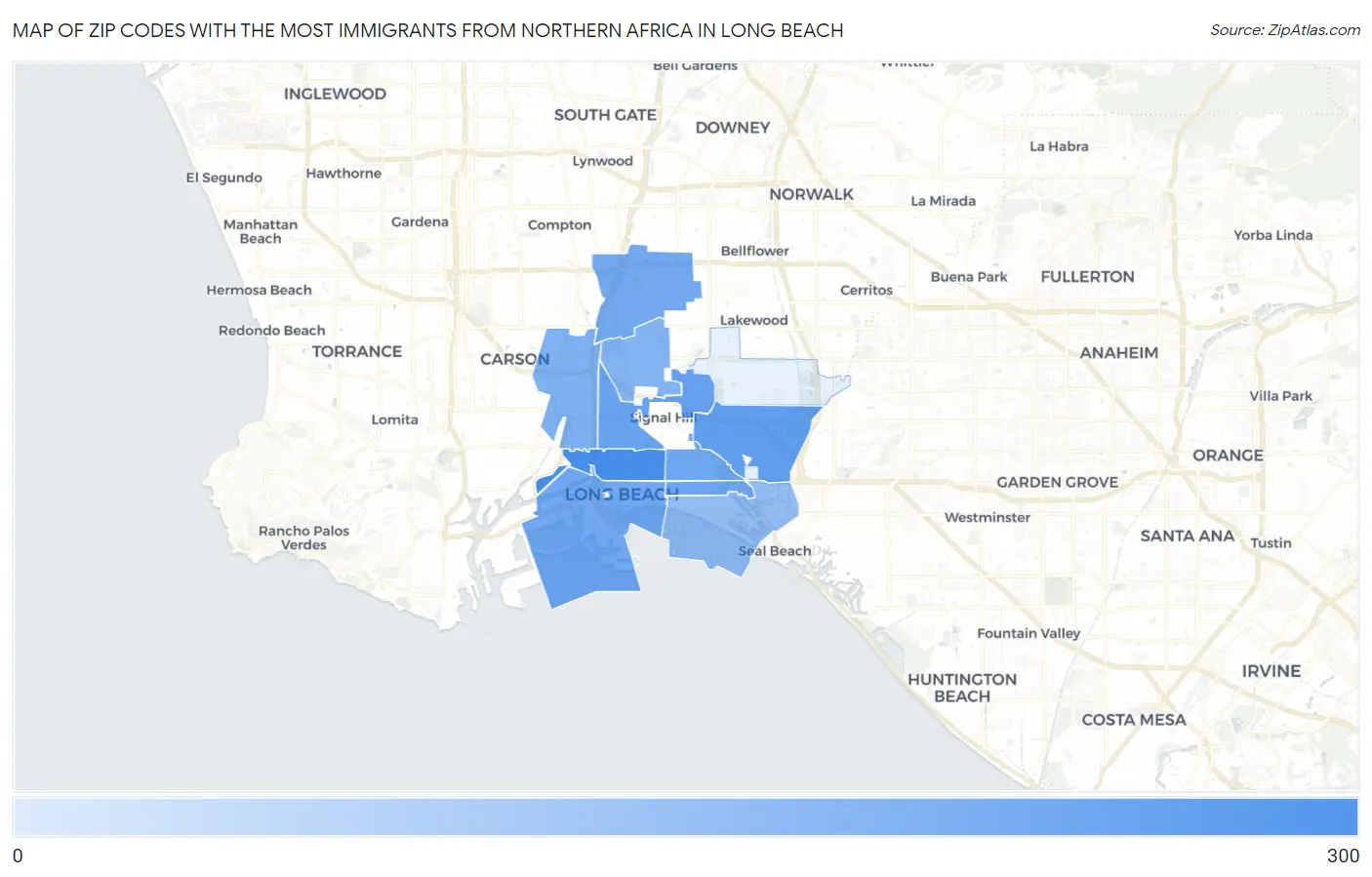 Zip Codes with the Most Immigrants from Northern Africa in Long Beach Map
