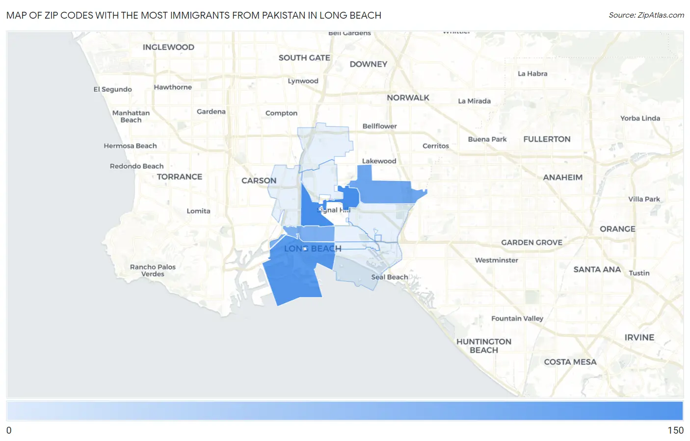 Zip Codes with the Most Immigrants from Pakistan in Long Beach Map