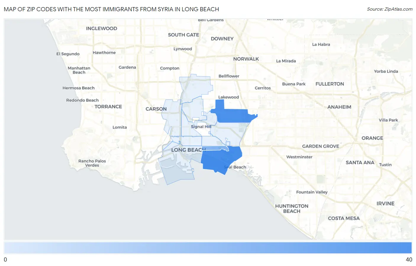 Zip Codes with the Most Immigrants from Syria in Long Beach Map