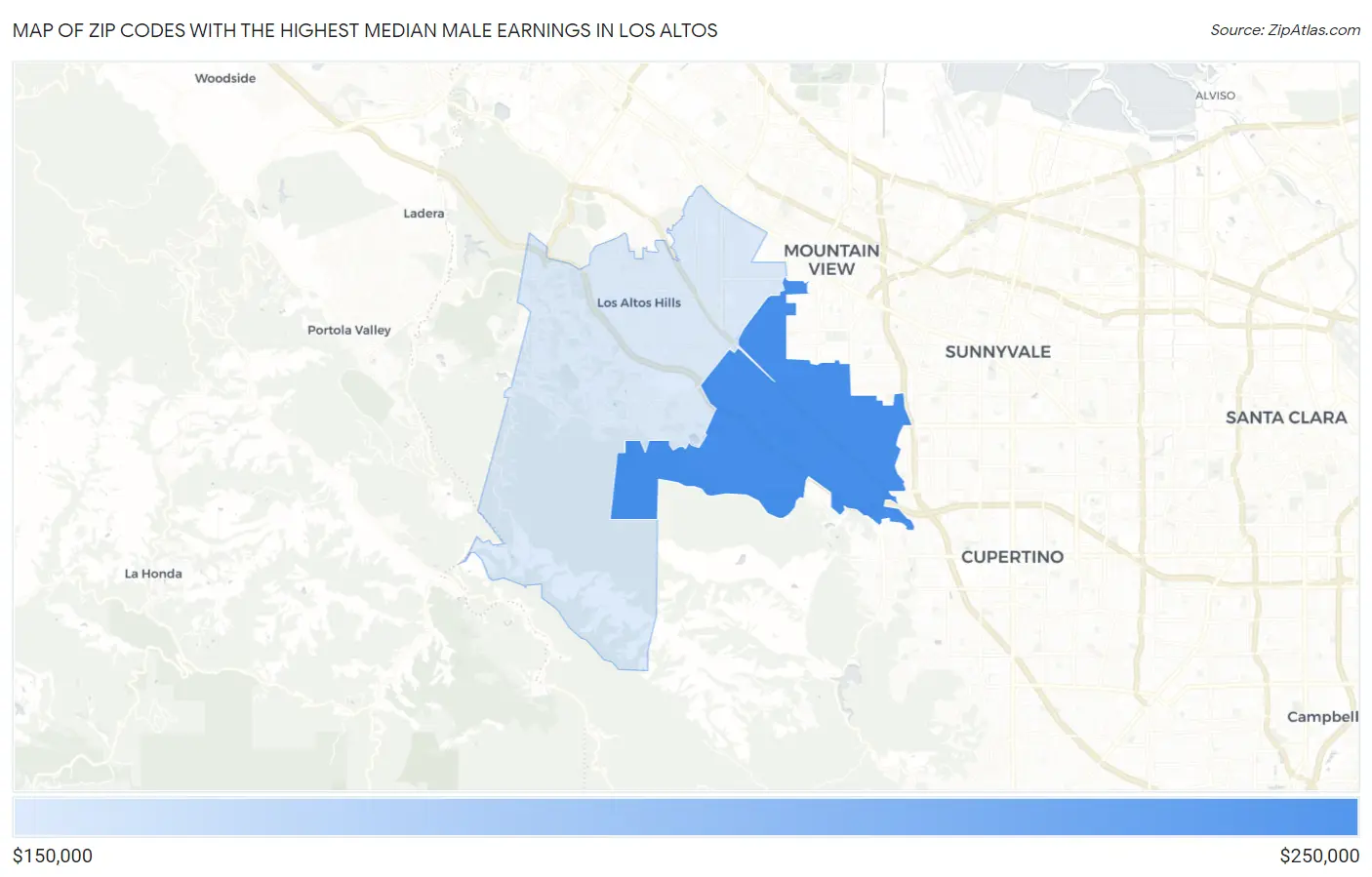 Zip Codes with the Highest Median Male Earnings in Los Altos Map