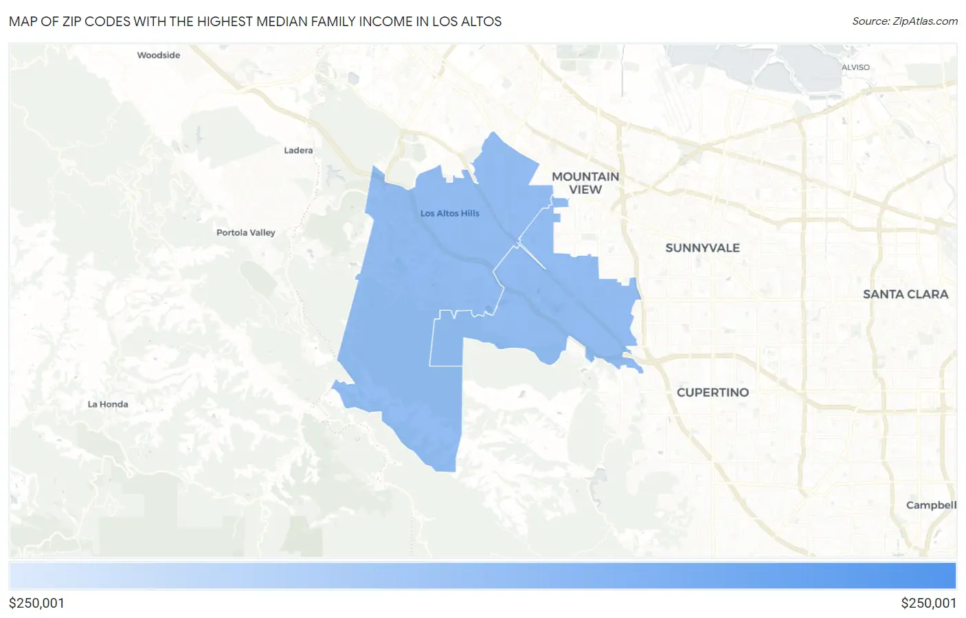 Zip Codes with the Highest Median Family Income in Los Altos Map