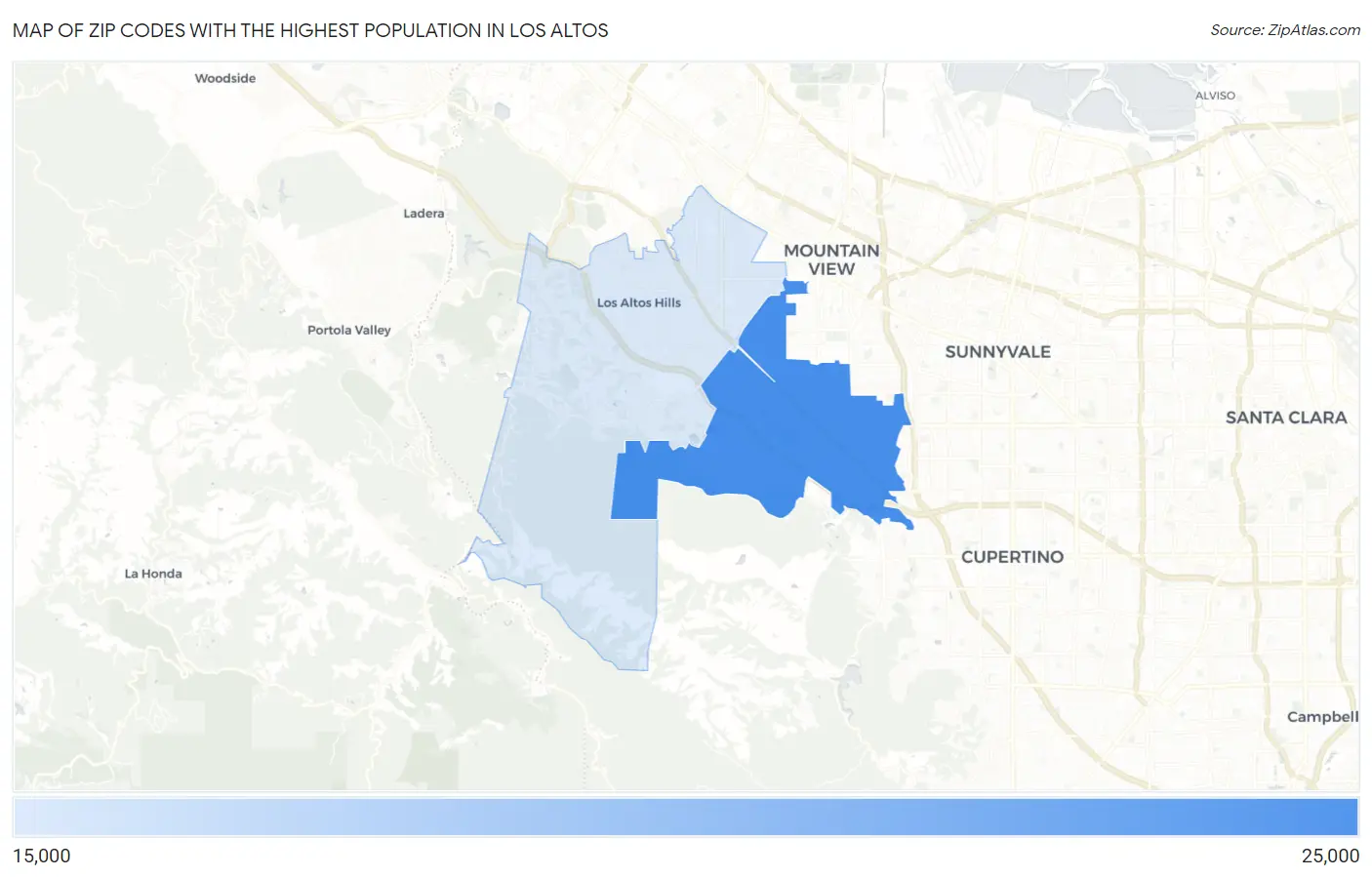 Zip Codes with the Highest Population in Los Altos Map