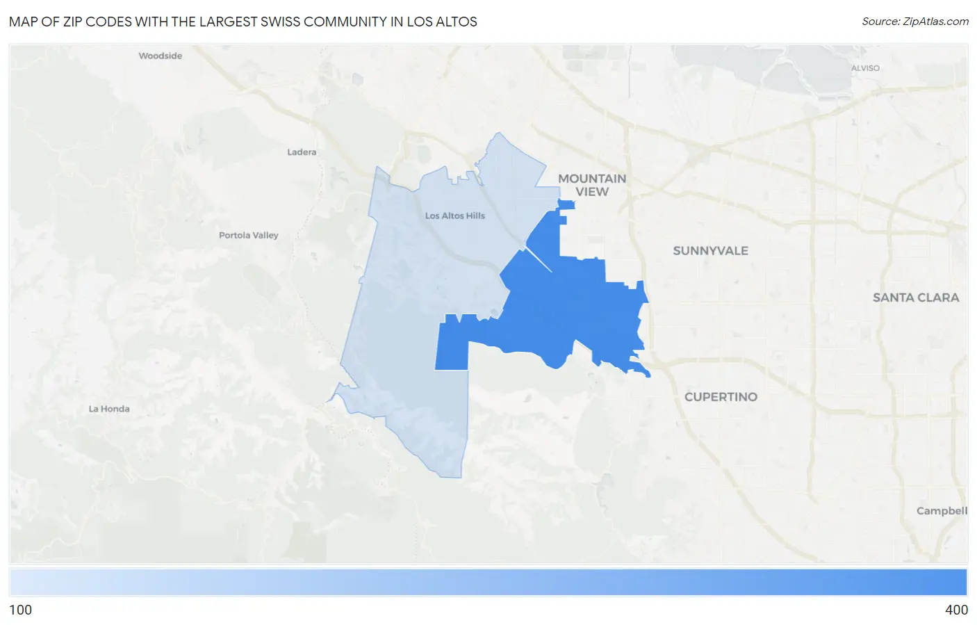 Zip Codes with the Largest Swiss Community in Los Altos Map