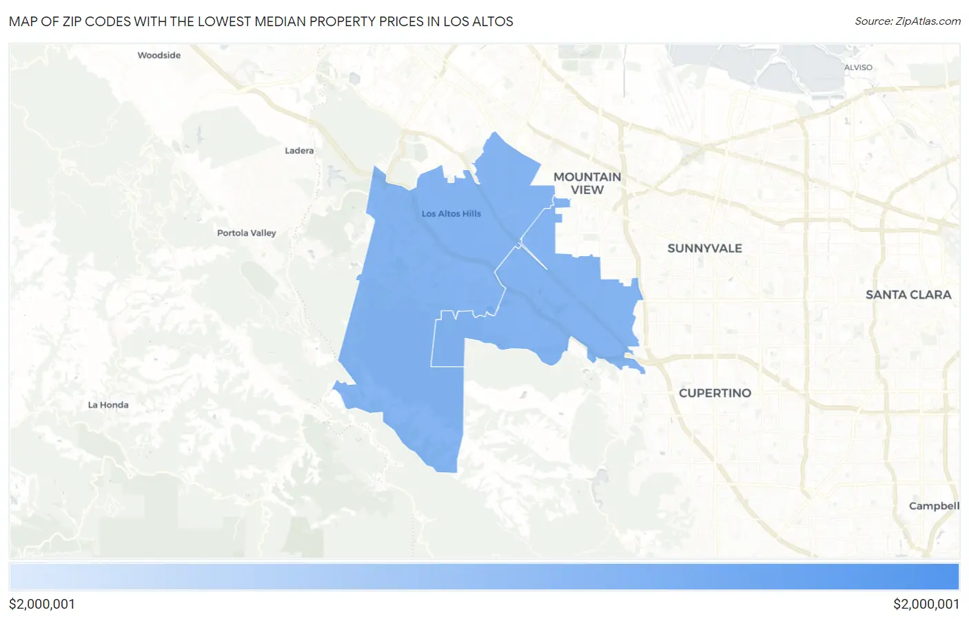 Zip Codes with the Lowest Median Property Prices in Los Altos Map
