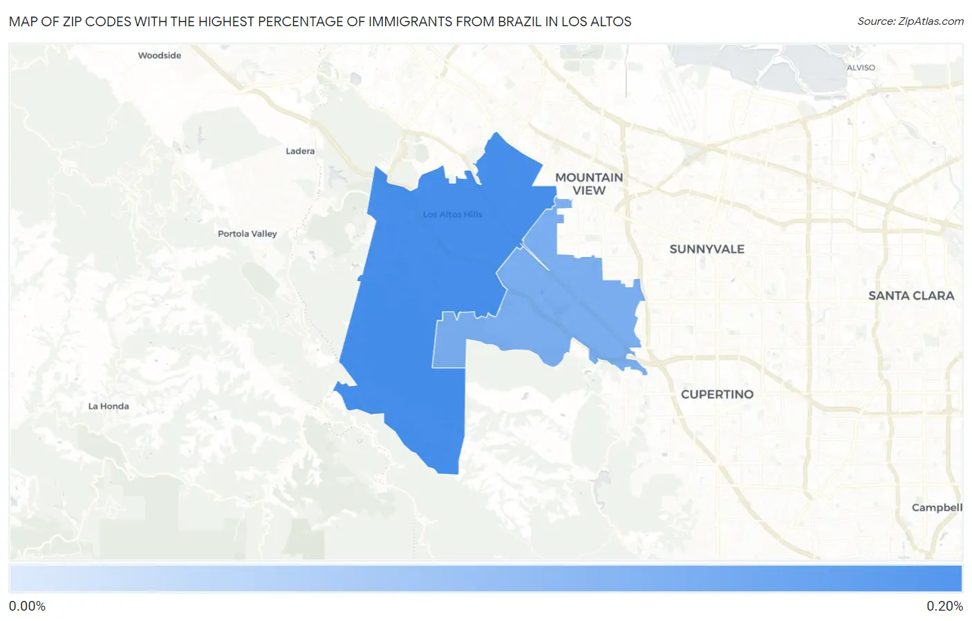 Zip Codes with the Highest Percentage of Immigrants from Brazil in Los Altos Map