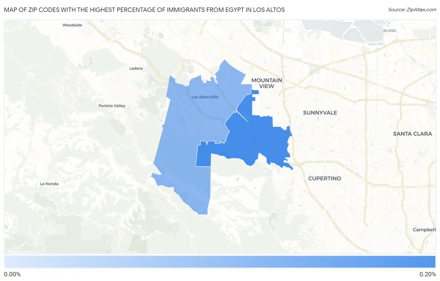 Zip Codes with the Highest Percentage of Immigrants from Egypt in Los Altos Map
