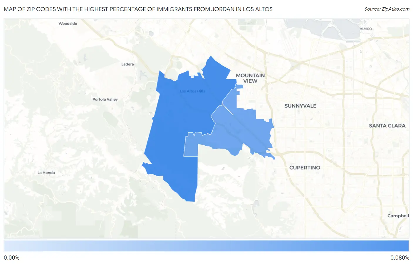 Zip Codes with the Highest Percentage of Immigrants from Jordan in Los Altos Map