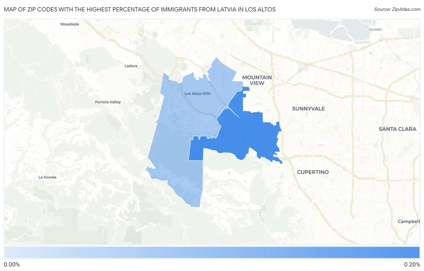 Zip Codes with the Highest Percentage of Immigrants from Latvia in Los Altos Map
