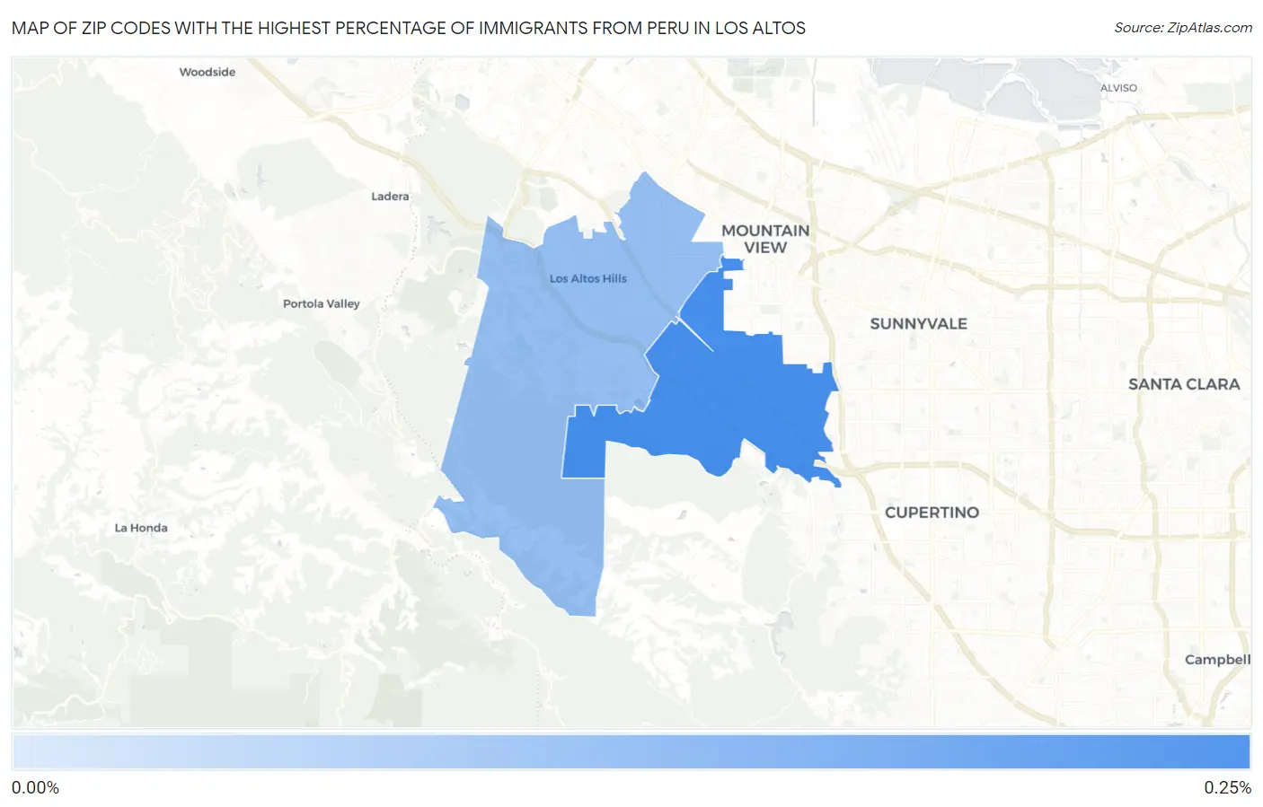 Zip Codes with the Highest Percentage of Immigrants from Peru in Los Altos Map