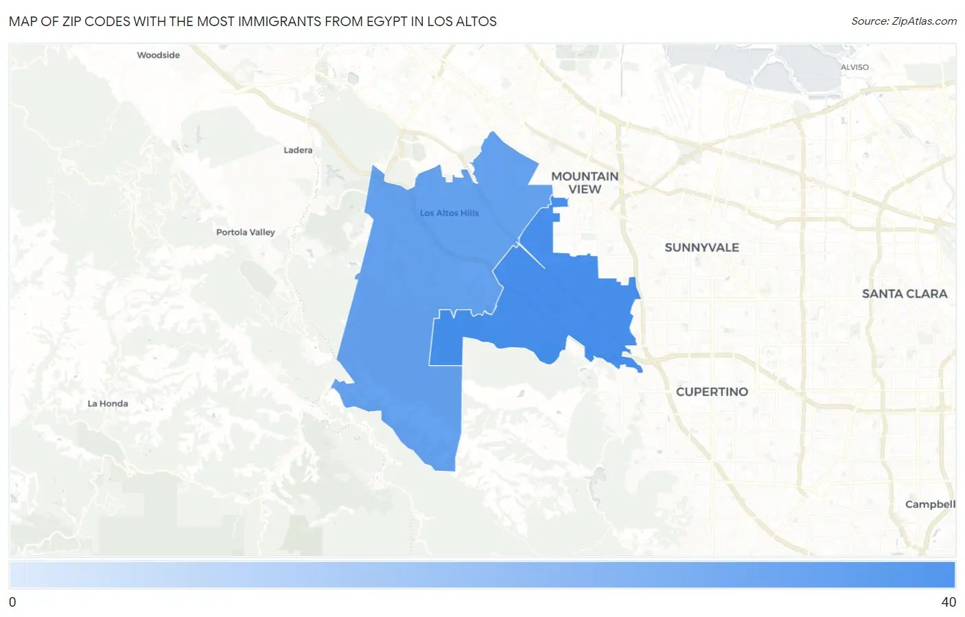 Zip Codes with the Most Immigrants from Egypt in Los Altos Map