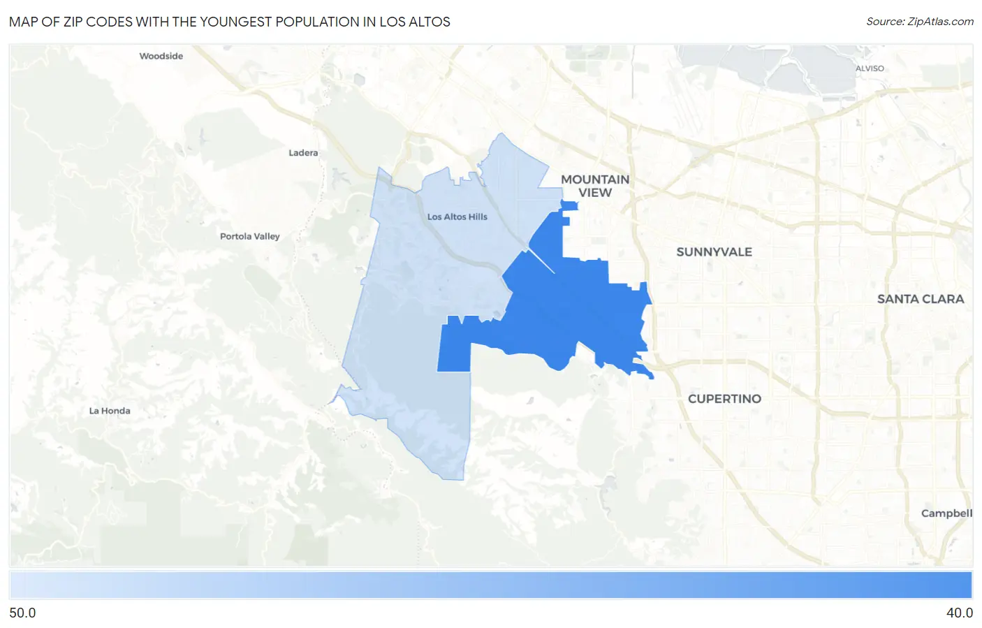 Zip Codes with the Youngest Population in Los Altos Map