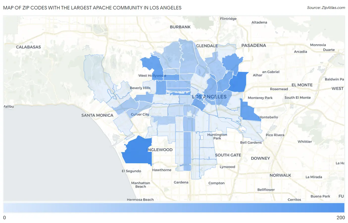 Zip Codes with the Largest Apache Community in Los Angeles Map
