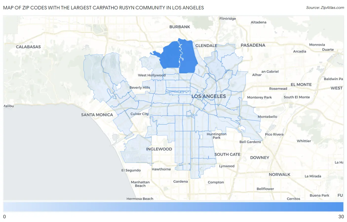 Zip Codes with the Largest Carpatho Rusyn Community in Los Angeles Map
